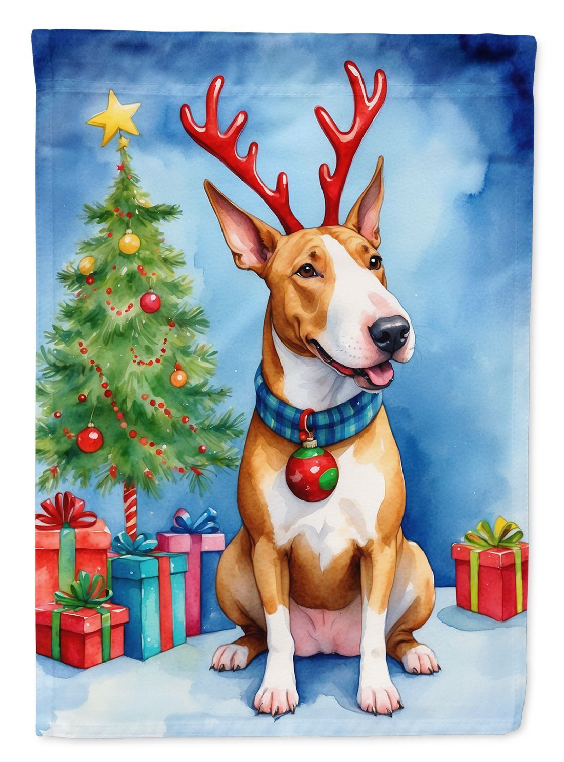 Bull Terrier Christmas Reindeer House Flag Large Porch Sleeve Pole Decorative Outside Yard Banner Artwork Wall Hanging, Polyester, House Size, Multicolor_maomaolike.com