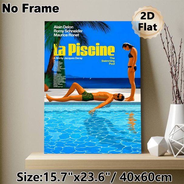 Swimming Pool Themed Movie Painting Poster, Vibrant Retro Cinematic Scene Poster, Stylish Vintage Film Artwork Suitable For Home Theater, Living Room_maomaolike.com