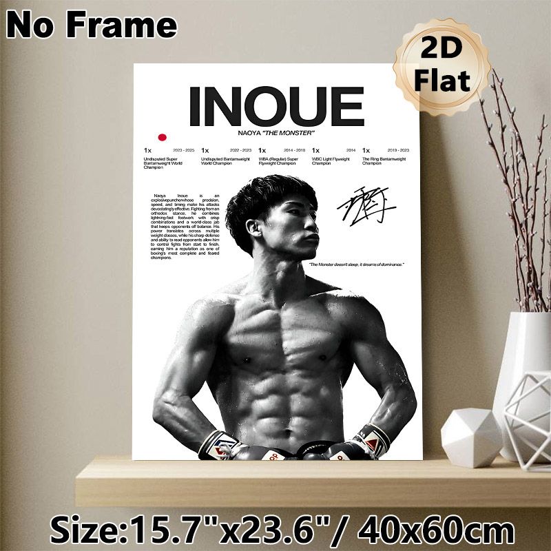 Boxer Naoya Inoue Painting Poster, Monochrome Stylized Athlete Portrait Poster, Showcases Championship Honors & Fighter Profile, Ideal For Gym, Home_maomaolike.com