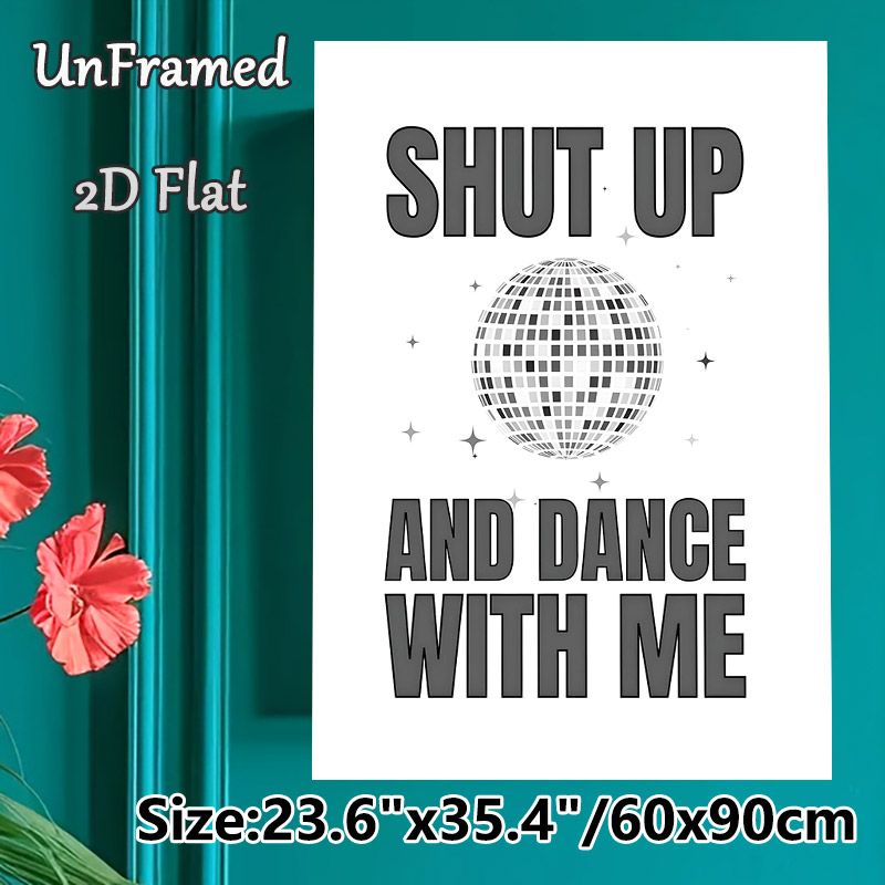 Disco Ball & Slogan Painting Poster, Monochrome Disco Ball With Star Accents Poster, Bold Playful Text Design Brings Lively Vibe, Ideal For Living_maomaolike.com
