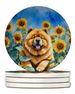 Chow Chow In Sunflowers Large Sandstone Coasters Pack Of 4 Absorbent Round Coasters Decor Gifts For Men Or Women, 4 In, Multicolor_maomaolike.com