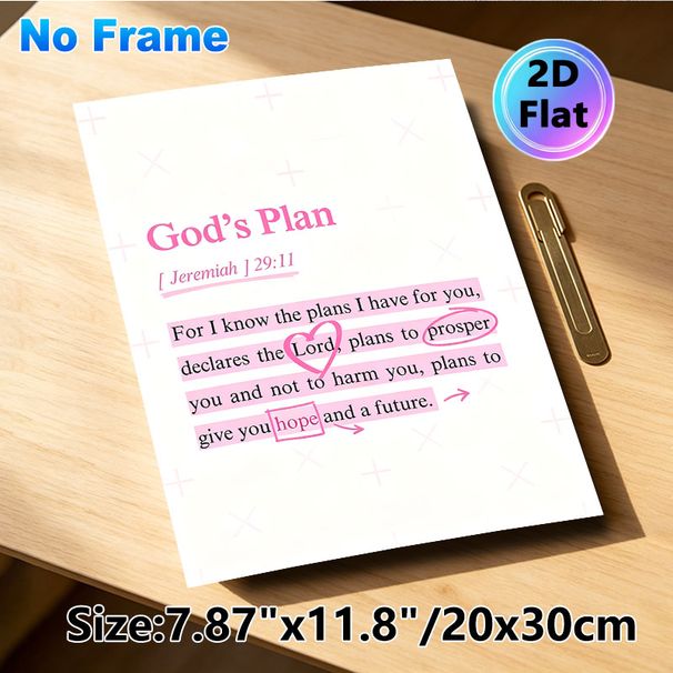 Bible Verse God's Plan Painting Poster, Soft Pink Typographic Scripture Poster, Inspirational Spiritual Message Suitable For Bedroom, Living Room Or_maomaolike.com