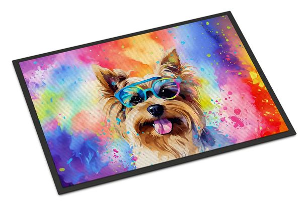 Yorkshire Terrier Hippie Dawg Doormat Front Door Mat Indoor Outdoor Rugs For Entryway, Non Slip Washable Low Pile, 24H X 36W_maomaolike.com