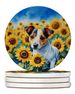 Jack Russell Terrier In Sunflowers Large Sandstone Coasters Pack Of 4 Absorbent Round Coasters Decor Gifts For Men Or Women, 4 In, Multicolor_maomaolike.com