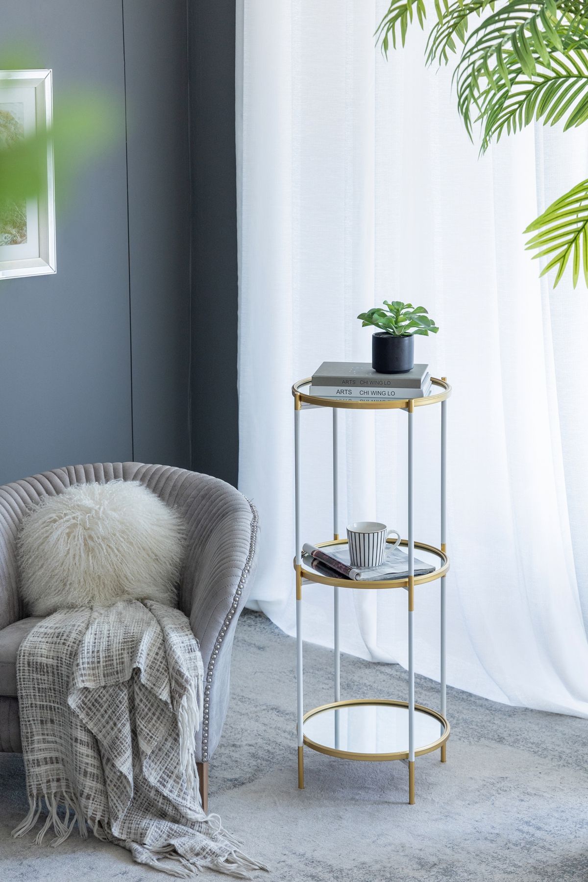 D16x39.5 3- Ties Shelf Luxurious White And Gold_maomaolike.com
