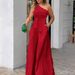 Women's Clothing Fashion 2023 Summer Slant Collar Single Side Lace Irregular Off Shoulder High Waist Pocket Wide Leg Pants Casual Jumpsuit_maomaolike.com