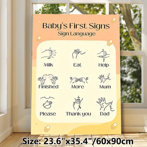 Baby Sign Language Painting Poster, Minimalist Line Art Poster, Practical Basic Hand Signs Guide For Early Communication, Suitable For Home Use_maomaolike.com