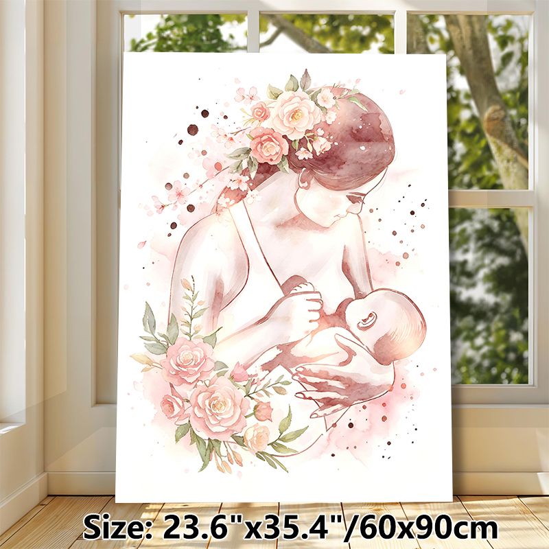 Mother And Baby Embrace Painting Poster, Delicate Watercolor Floral Accent Poster, Warm Tender Artwork Ideal For Bedroom, Home Wall Decor_maomaolike.com