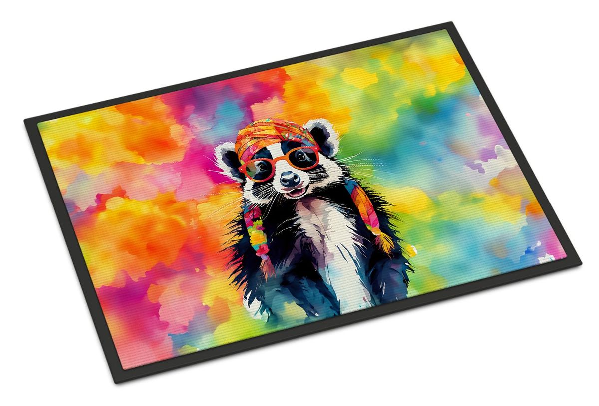 Hippie Animal Skunk Doormat Front Door Mat Indoor Outdoor Rugs For Entryway, Non Slip Washable Low Pile, 24H X 36W_maomaolike.com