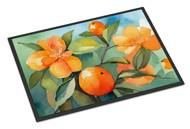 Florida Orange Blossom In Watercolor Doormat Front Door Mat Indoor Outdoor Rugs For Entryway, Non Slip Washable Low Pile, 24H X 36W_maomaolike.com
