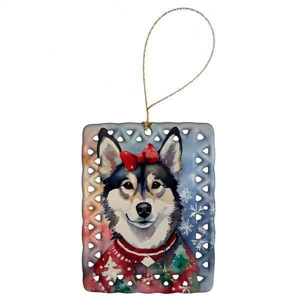 Alaskan Klee Kai Christmas Porcelain Ornament Christmas Tree Hanging Decorations For Home Christmas Holiday, Rectangle, Gift, Multicolor_maomaolike.com