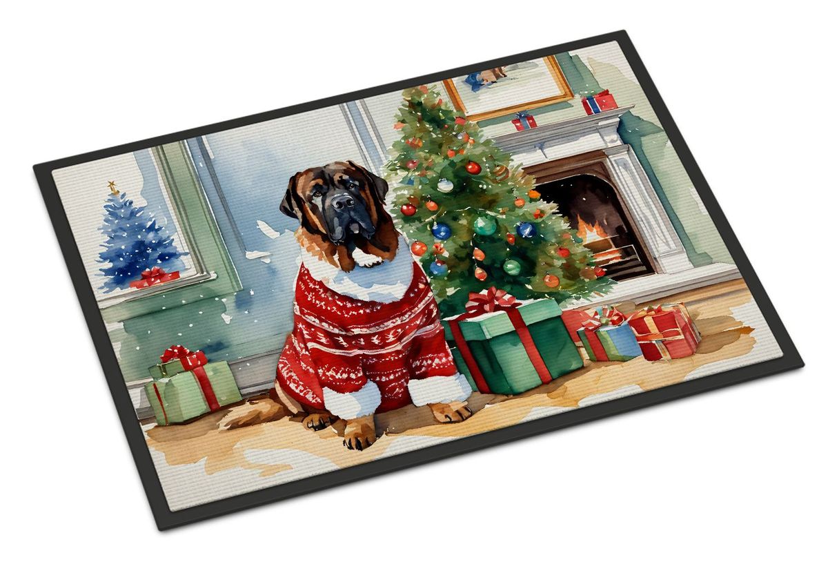 Tibetan Mastiff Cozy Christmas Doormat Front Door Mat Indoor Outdoor Rugs For Entryway, Non Slip Washable Low Pile, 24H X 36W_maomaolike.com
