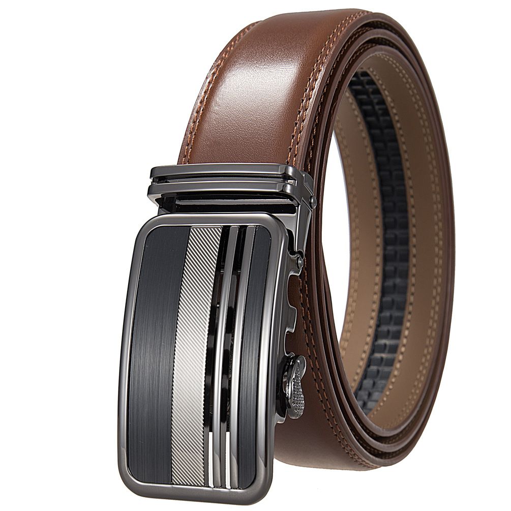 HOT 3.5cm Width HIgh Quality Second Layer Cow Leather Belt For Men Business Metal Automatic Buckle Ratchet Black Brown_maomaolike.com