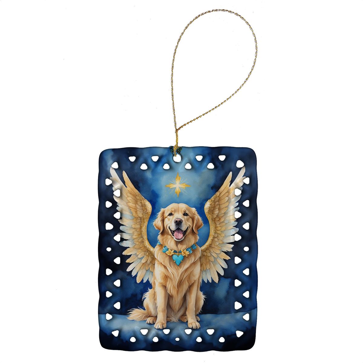 Golden Retriever My Angel Porcelain Ornament Christmas Tree Hanging Decorations For Home Christmas Holiday, Rectangle, Gift, Multicolor_maomaolike.com