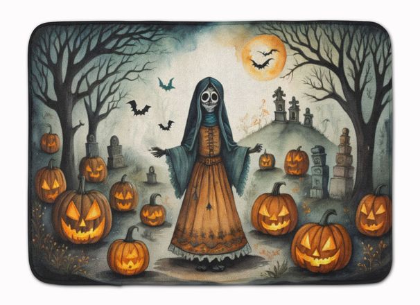 La Llorona Skeleton Spooky Halloween Memory Foam Kitchen Mat Machine Washable Anti-Fatigue Mat Cushion Comfort Bath Mat Or Kitchen Rug_maomaolike.com