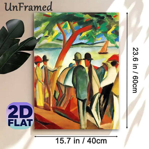 Lakeside Crowd Painting Poster, Vibrant Expressionist Lakeside Gathering Poster, Bold Color Scheme Brings Artistic Vibe, Ideal For Living Room, Office_maomaolike.com