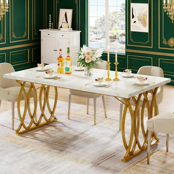Modern Dining Table With Marble Tabletop For 4-6 People_maomaolike.com