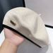 Hot Sale Solid Color Retro Beret Cap for Women Pu Edge Knitted Berets Korean Versatile British Thin Painter Hat Female Newsboy_maomaolike.com