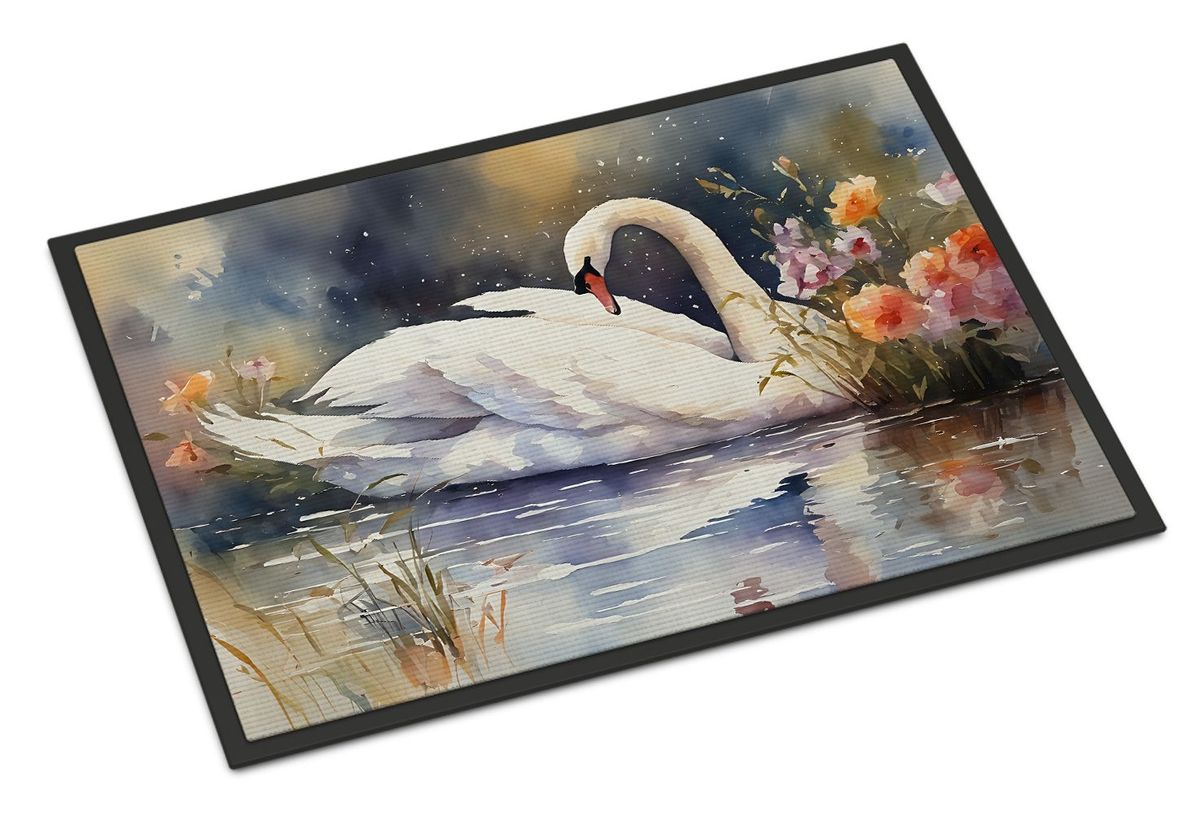 Swan Doormat Front Door Mat Indoor Outdoor Rugs For Entryway, Non Slip Washable Low Pile, 24H X 36W_maomaolike.com