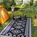 Reversible Outdoor Rug, Waterproof Plastic Straw With Carry Bag, 9 X 18, Blue & White Rhombus Patchwork_maomaolike.com