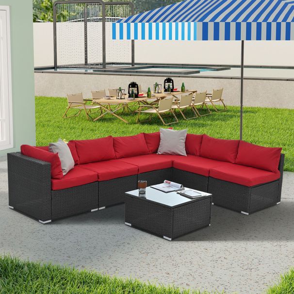 Patio Furniture PE Wicker & Tempered Glass Table_maomaolike.com
