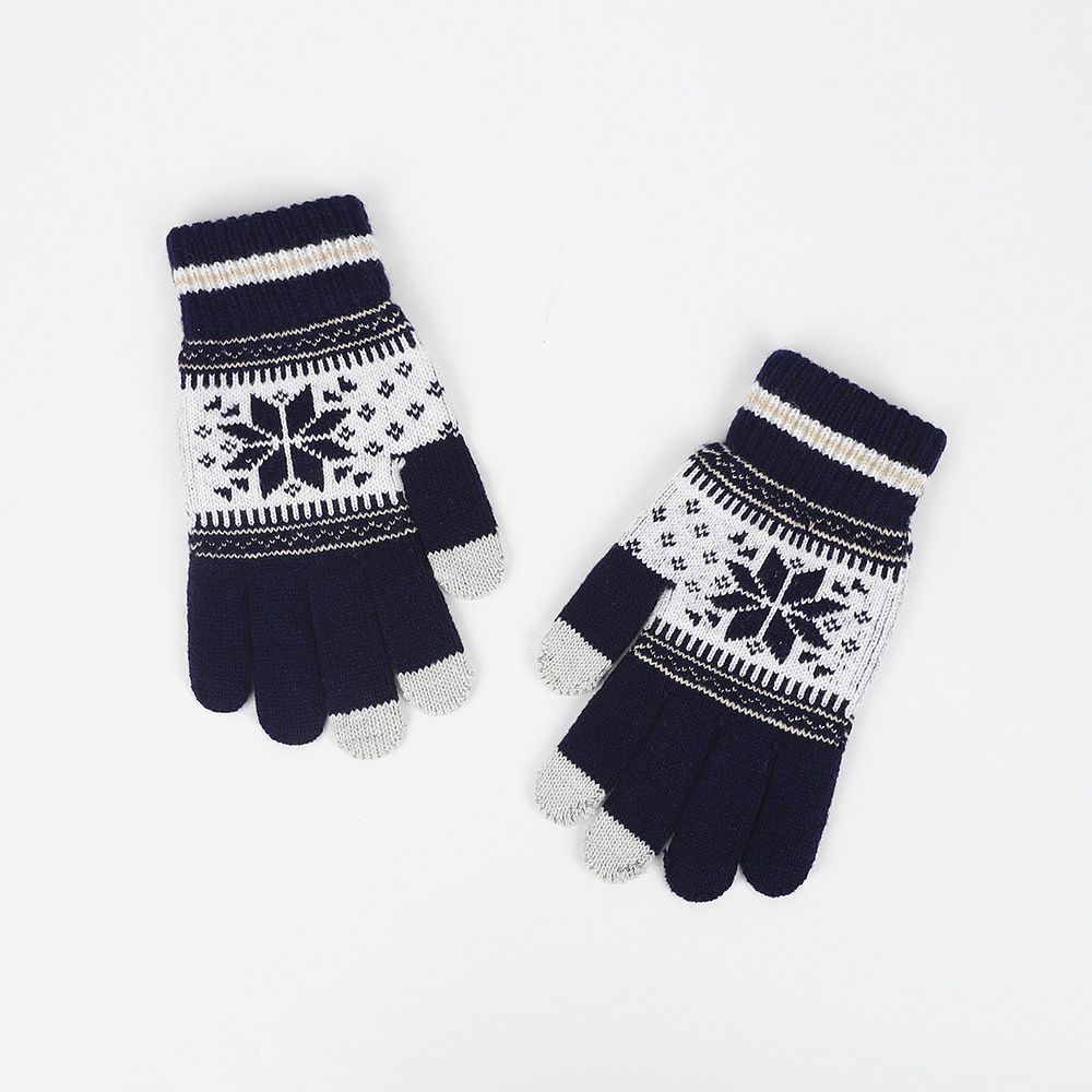 Fashionable Snowflake Warm Touch Screen Gloves Christmas And Winter Velvet Jacquard Knitted Gloves Holiday Gifts_maomaolike.com