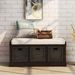Rustic Storage Bench With 3 Removable Classic Rattan Basket ,Entryway Bench With Removable Cushion_maomaolike.com