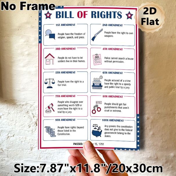 Bill Of Rights Painting Poster, Clear Illustrated Educational Poster, Detailed US Constitutional Amendments Introduction, Suitable For Study Rooms And_maomaolike.com