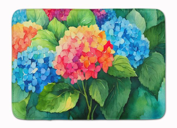 Hydrangeas In Watercolor Memory Foam Kitchen Mat Machine Washable Anti-Fatigue Mat Cushion Comfort Bath Mat Or Kitchen Rug_maomaolike.com