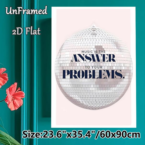 Disco Ball & Music Slogan Painting Poster, Shiny Retro Disco Style Poster, Chic Music-inspired Decor Suitable For Living Room, Bedroom, Music Studio_maomaolike.com