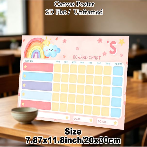 Rainbow & Cloud Reward Chart Painting Poster, Pastel Watercolor Cute Scene Poster, Practical Tool To Record Daily Tasks And Track Progress For Home Or_maomaolike.com