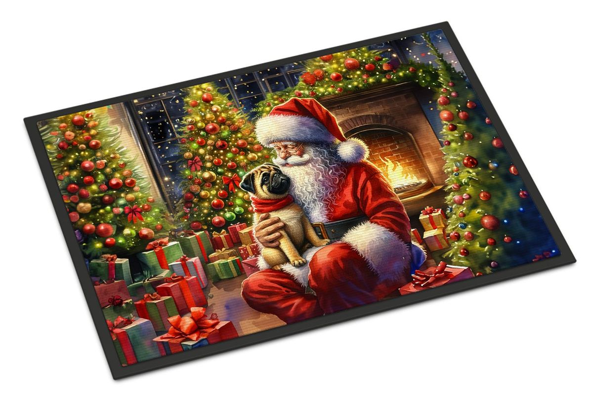 Fawn Pug And Santa Claus Doormat Front Door Mat Indoor Outdoor Rugs For Entryway, Non Slip Washable Low Pile, 24H X 36W_maomaolike.com