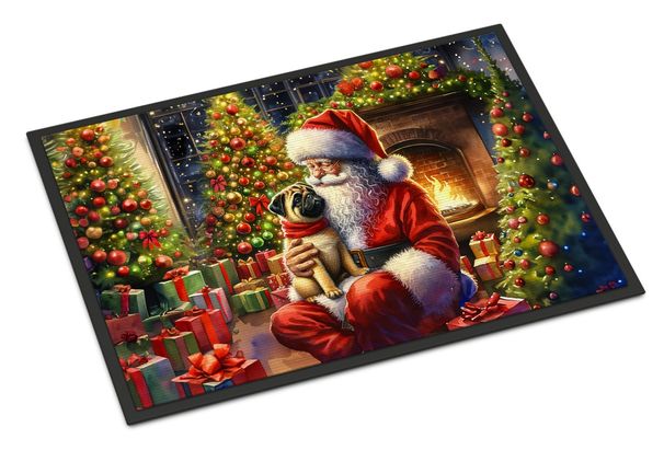 Fawn Pug And Santa Claus Doormat Front Door Mat Indoor Outdoor Rugs For Entryway, Non Slip Washable Low Pile, 24H X 36W_maomaolike.com