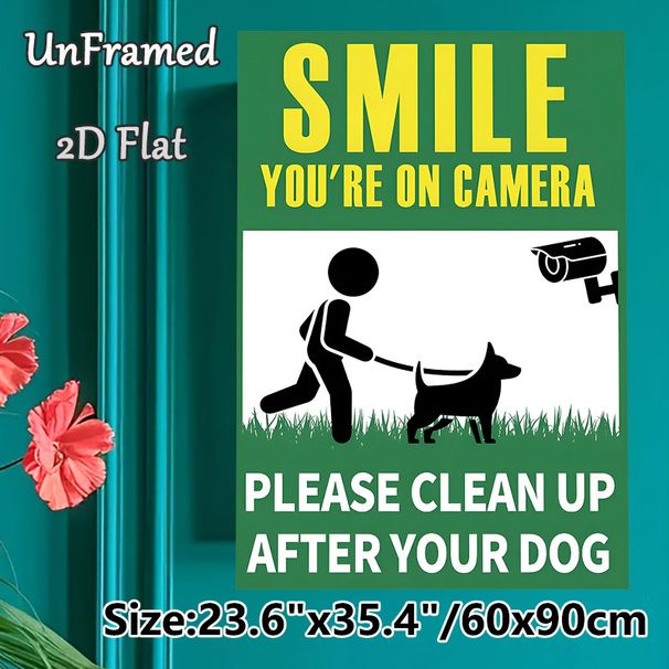 Dog Walking & Surveillance Reminder Painting Poster, Bold Minimalist Silhouette Poster, Reminds To Clean Up Dog Waste And Notes Camera Monitoring For_maomaolike.com