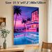 Neon Beachside Pool Bar Painting Poster, Vibrant Synthwave-style Coastal Resort Poster, Eye-catching Neon-lit Scene With Sunset Reflections & Palm_maomaolike.com