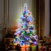 4FT Pre-Lit Spruce Snow Flocked Christmas Tree With Pine Cones, Artificial Xmas Tree With 170 Branch Tips,Mixed PE & PVC Branches, 120 Multi-Color LED Lights, 11 Flashing Modes, Holiday Décor_maomaolike.com