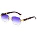 Unisex Square glasses Rimless cut edge sunglasses Women's fashion glasses gradual color sunscreen sunglasses_maomaolike.com