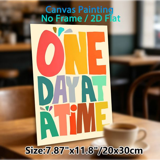 One Day At A Time Inspirational Painting Poster, Vibrant Playful Cut-out Style Text Poster, Uplifting Motivational Decor Idea For Home Office, Living_maomaolike.com