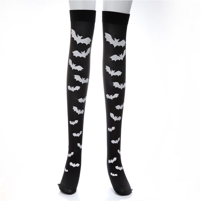 Unisex Stockings Halloween stockings for ladies long bow over the knee printed skull stockings_maomaolike.com