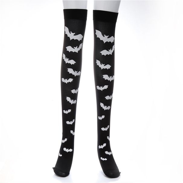 Unisex Stockings Halloween stockings for ladies long bow over the knee printed skull stockings_maomaolike.com