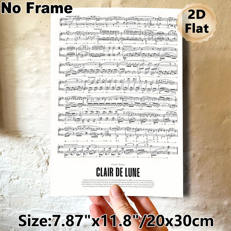 Clair De Lune Sheet Music Painting Poster, Elegant Monochrome Musical Notation Poster, Artistic Classical Music Decor To Bring Refined Ambiance For_maomaolike.com