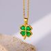 Four Leaf Clover Stainless Steel Necklaces For Women Green Zircon Gold Color Quality Jewelry Pendant Necklace Gift Free_maomaolike.com