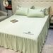 Summer Camellia Embroidery Washed Ice Silk Skirt Three-Piece Set Pillowcase Non-Slip Dustproof Single Bed Cover_maomaolike.com