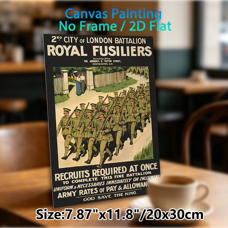 Royal Fusiliers Military Recruitment Painting Poster, Vintage Retro Soldier Marching Scene Poster, Historic Military Artwork Ideal For Home Study_maomaolike.com