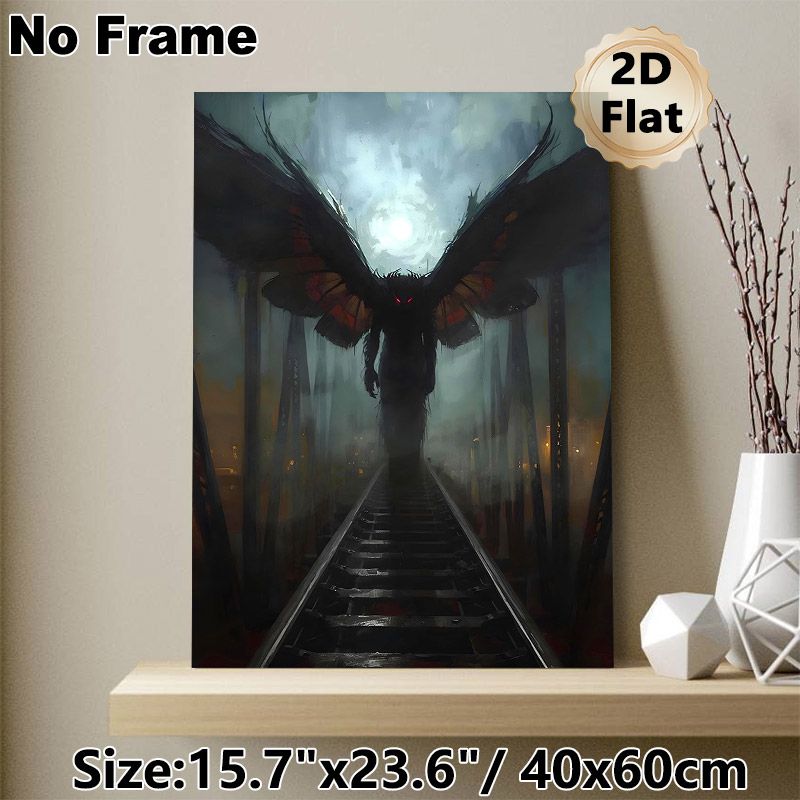 Mothman Themed Painting Poster, Dark Gothic Shadowy Winged Creature Poster, Spooky Atmospheric Artwork With Glowing Red Eyes, Ideal For Home Wall_maomaolike.com