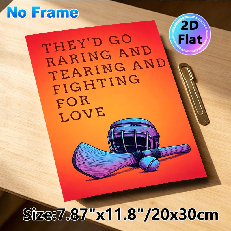 Hurling Themed Painting Poster, Vibrant Retro Style Typography & Hurling Gear Illustration Poster, Inspirational Love-themed Quote Decor Ideal For_maomaolike.com