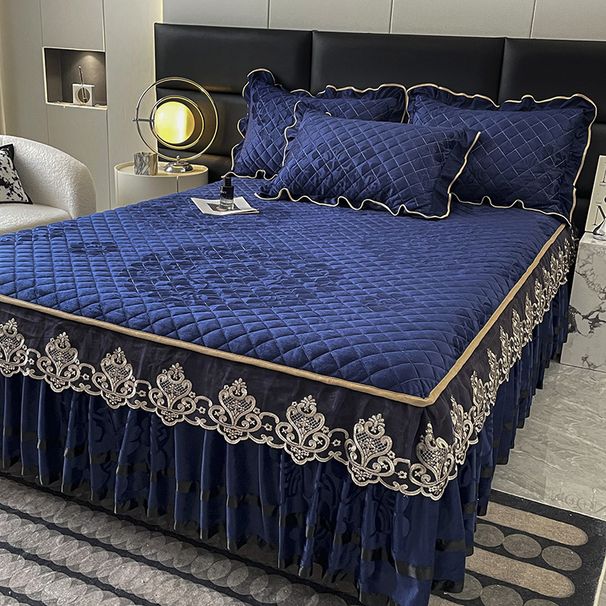 European Style Warm Velvet Quilted Lace Skirt Single Piece Winter Thickened Bed Cover Mattress Protector Non-Slip_maomaolike.com