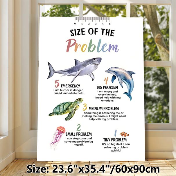 Ocean-themed Problem Size Chart Painting Poster, Watercolor Marine Animal Illustration Poster, Aids In Identifying And Managing Problem Levels_maomaolike.com