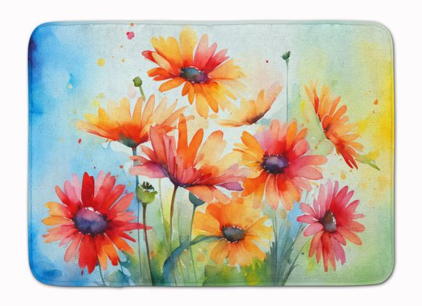 Gerbera Daisies In Watercolor Memory Foam Kitchen Mat Machine Washable Anti-Fatigue Mat Cushion Comfort Bath Mat Or Kitchen Rug_maomaolike.com