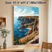 Coastal Cliff Village Painting Poster, Vibrant Stylized Coastal Cliff & Seaside Village Scene Poster, Serene Coastal Vibe Ideal For Living Room_maomaolike.com